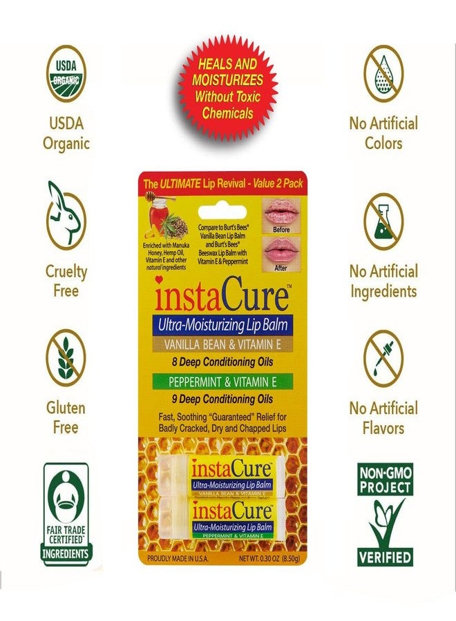 InstaCure 4-Pack | Vanilla Bean & Vitamin E, Peppermint & Vitamin E Lip Balm & Sweet Vanilla Mint Lip Repair with Manuka Honey | Ultra-Moisturizing, Heals Chapped, Dry & Cracked Lips Fast - Image 2